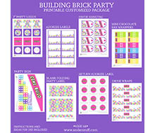 Modern Building Brick Girls Birthday Party Printable Collection